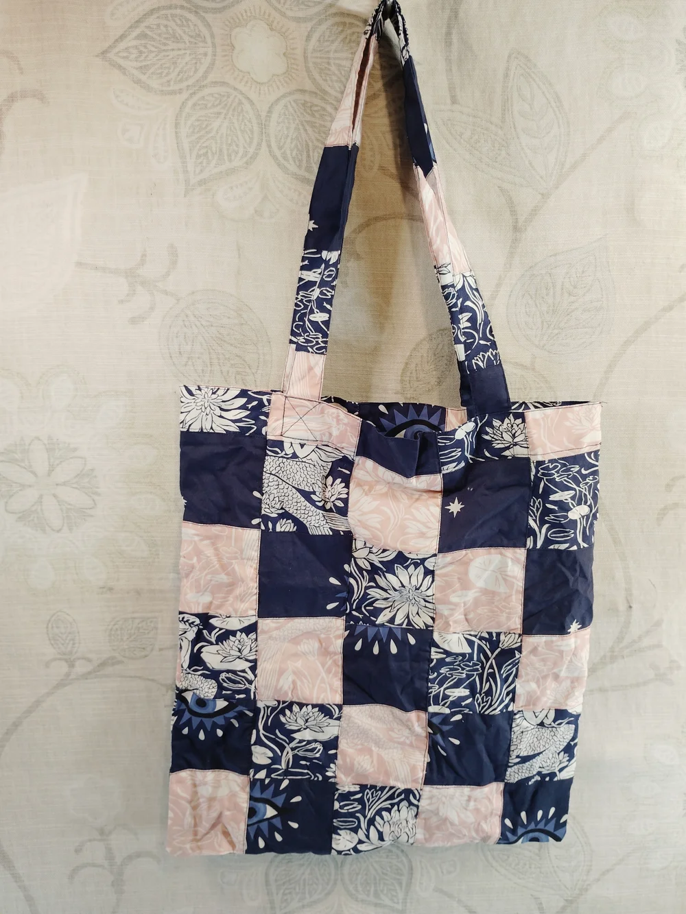 Quilted Patchwork Navy & Blush Shoulder Bag with Eye Motif